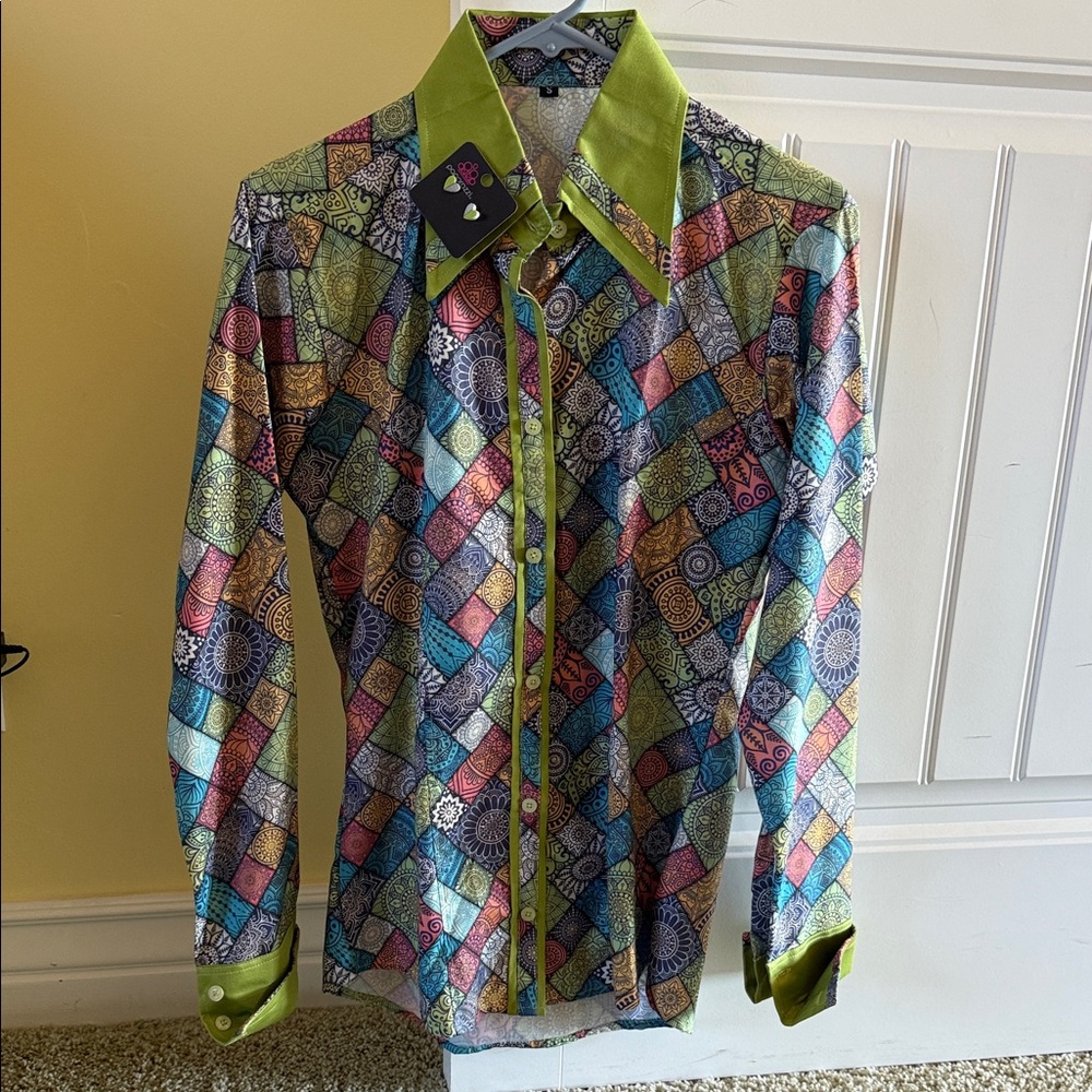 Colorful Patchwork Women's Button Down Shirt